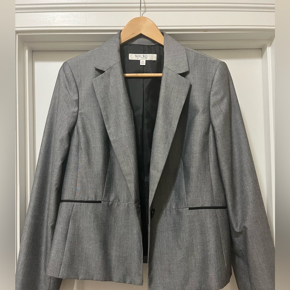 Grey Fitted Suit Jacket (Size 14)